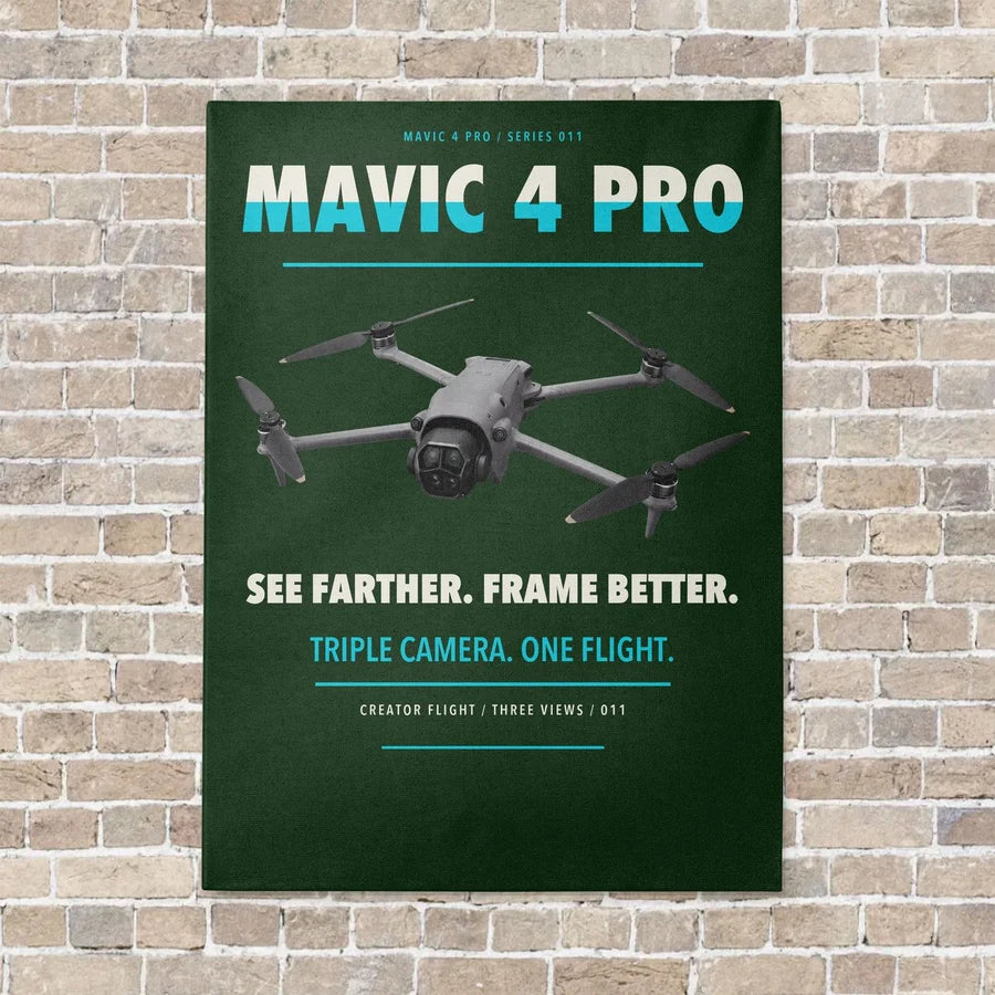 DJI Mavic 4 Pro vertical canvas print - no frame - dark green background