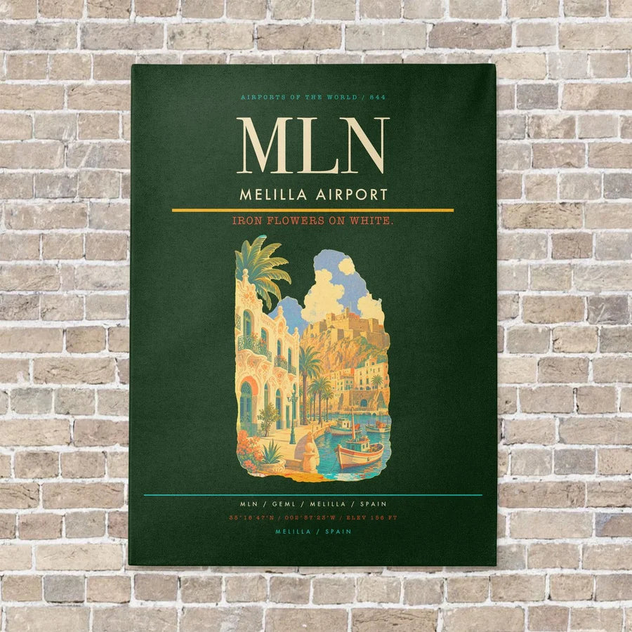 Melilla Airport MLN vertical canvas print - no frame - dark green background