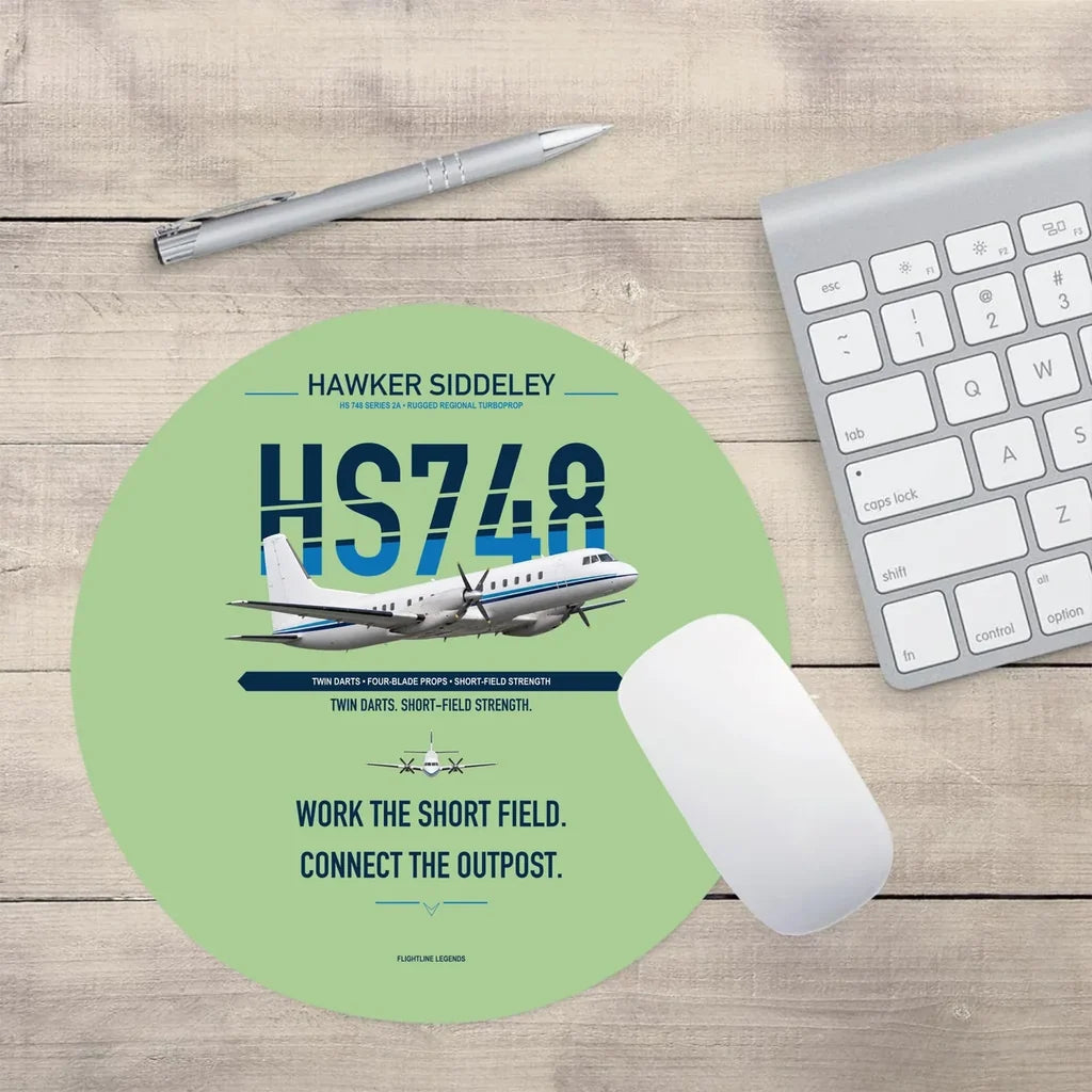 Hawker Siddeley HS 748 Series 2A design on light green round mouse pad