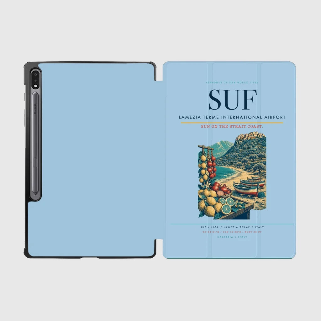 Lamezia Terme International Airport (SUF) design on light blue samsung tablet tablet case