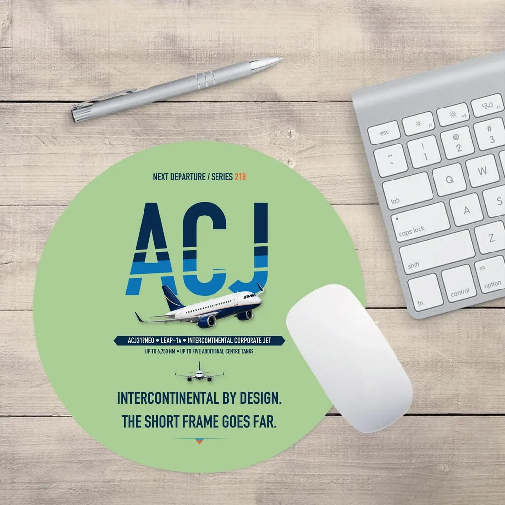 Airbus ACJ319neo design on light green round mouse pad