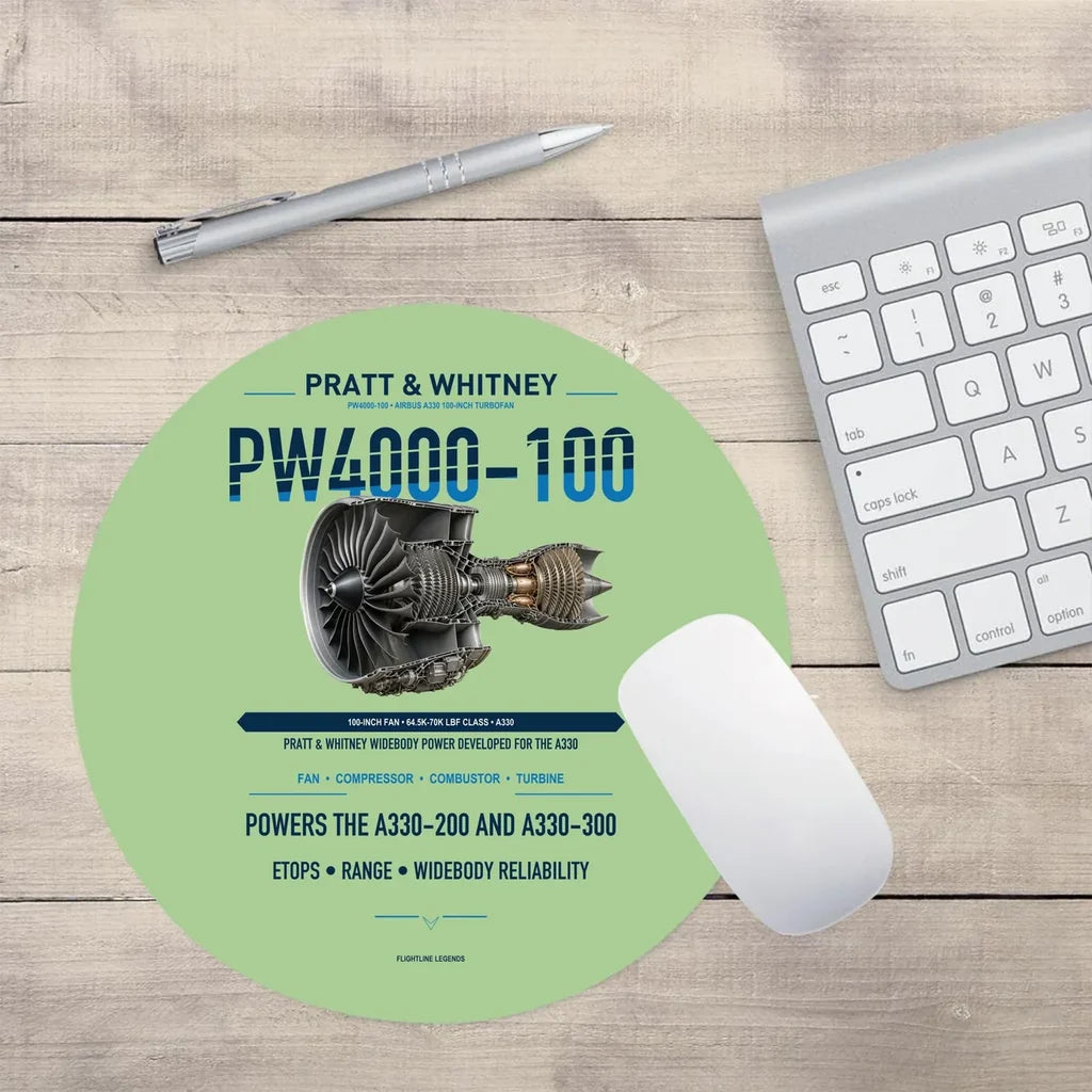 PW4000-100 design on light green round mouse pad
