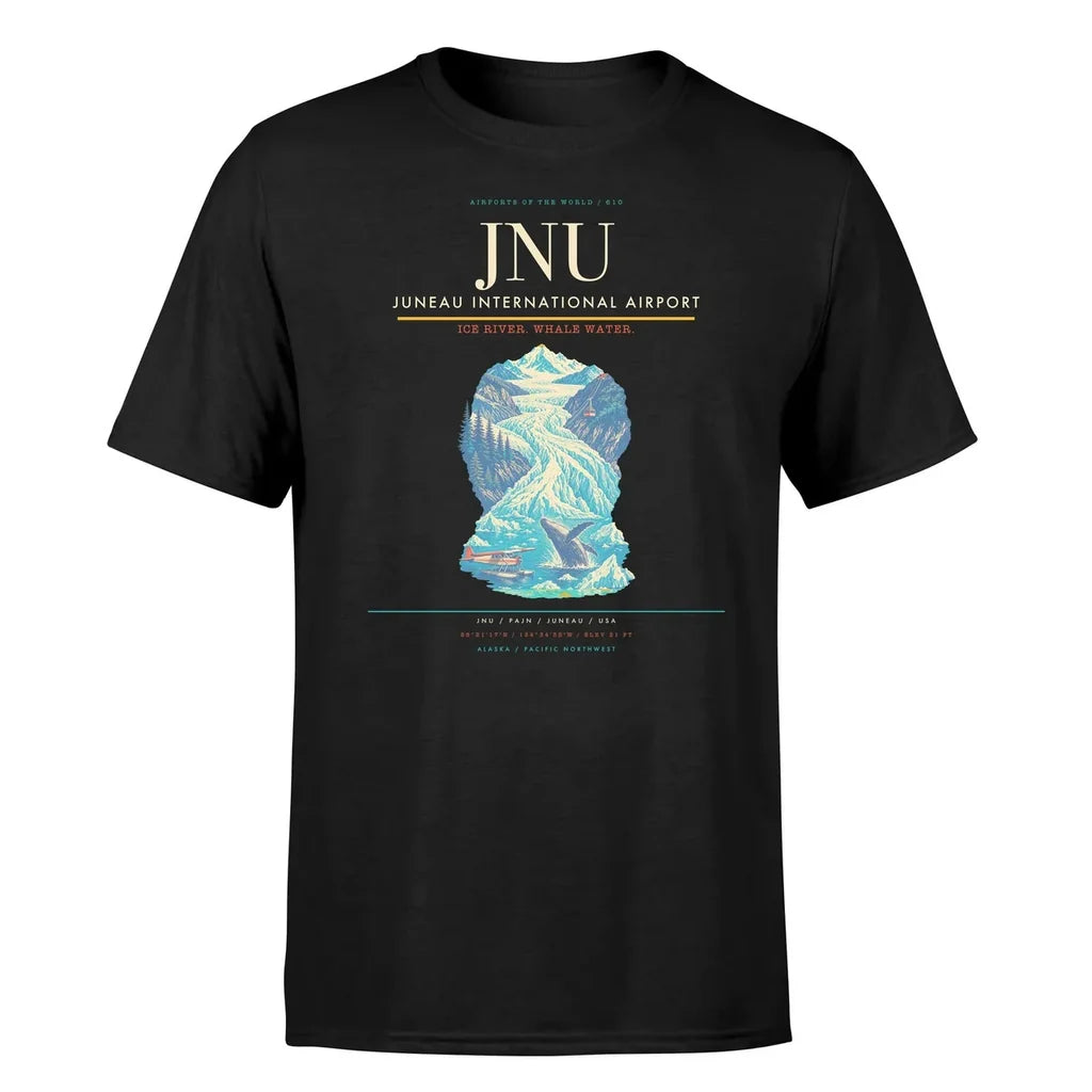Juneau International Airport (JNU) T-Shirt single-side front print in Black | juneau-international-airport-jnu-double-side-t-shirt