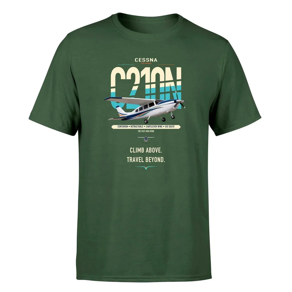 Cessna T210N Centurion design on dark green t-shirt, single-side print