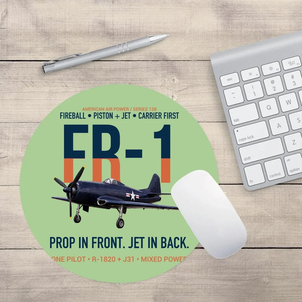 FR-1 Fireball Prop in Front Jet in Back design on light green round mouse pad