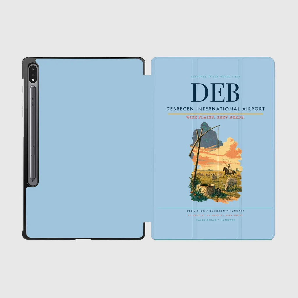 Debrecen International Airport (DEB) design on light blue samsung tablet tablet case