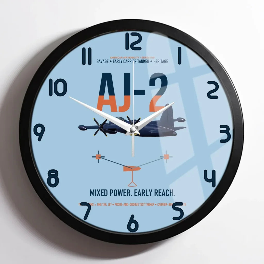 AJ-2 Savage Tanker design on light blue framed wall clock