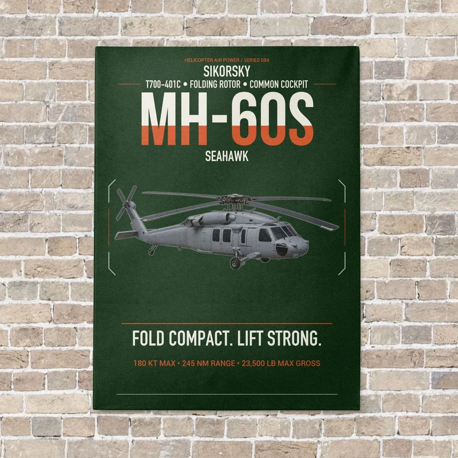 Sikorsky MH-60S Seahawk vertical canvas print - no frame - dark green background