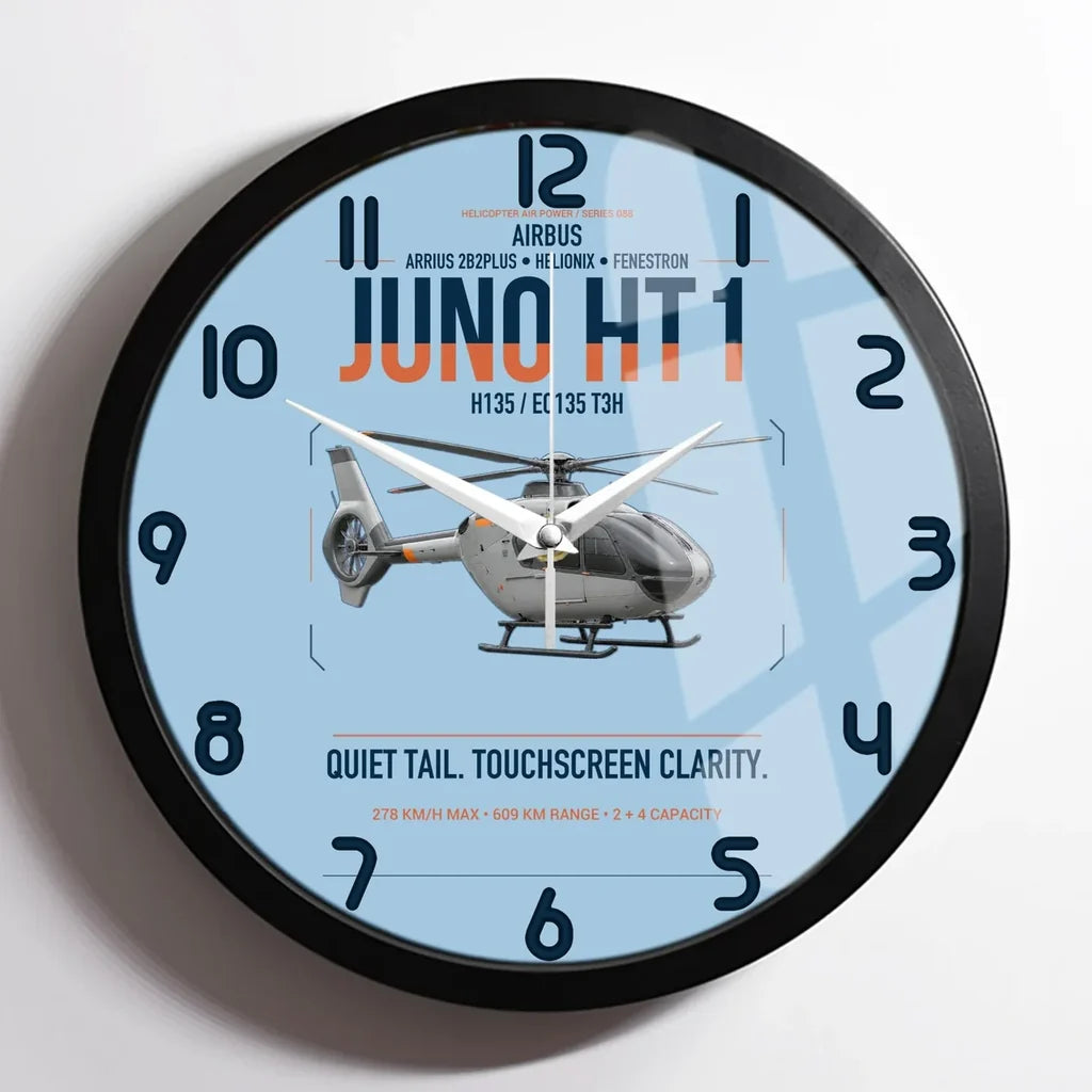 Airbus H135 Juno HT1 design on light blue framed wall clock