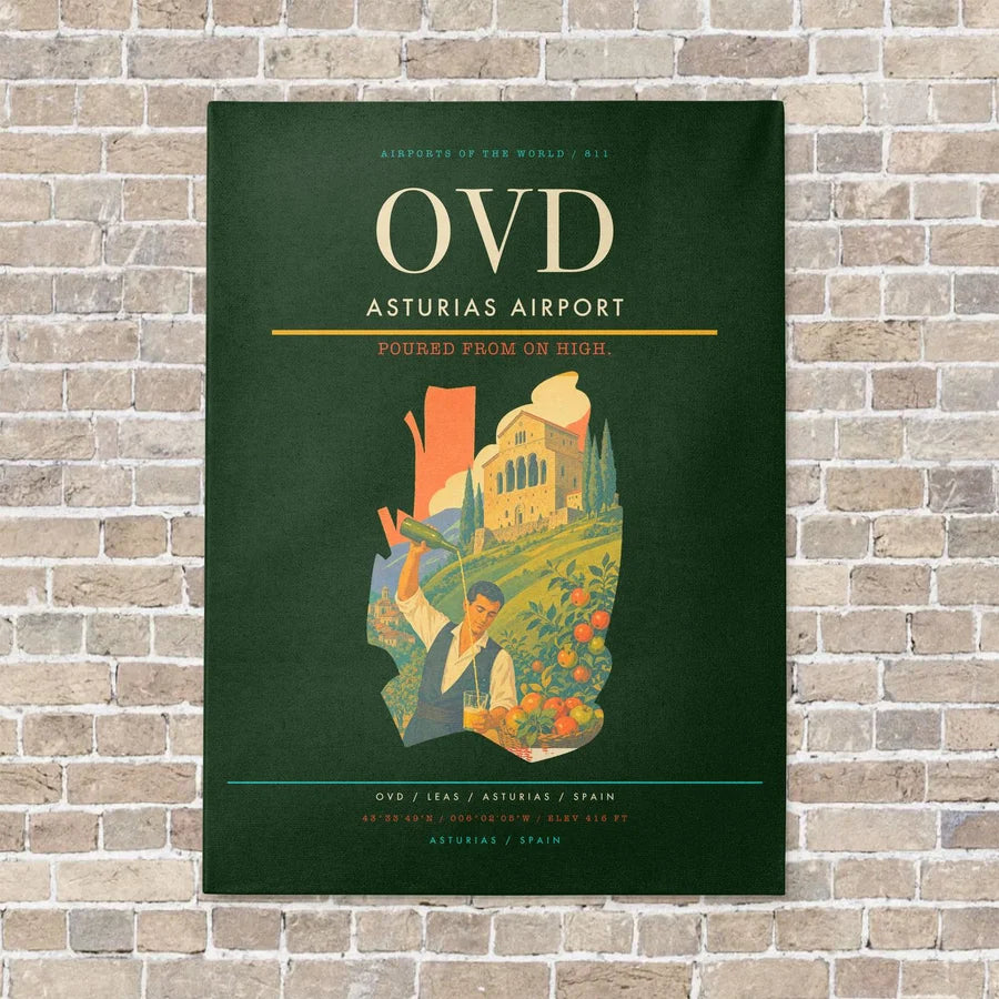 Asturias Airport OVD vertical canvas print - no frame - dark green background