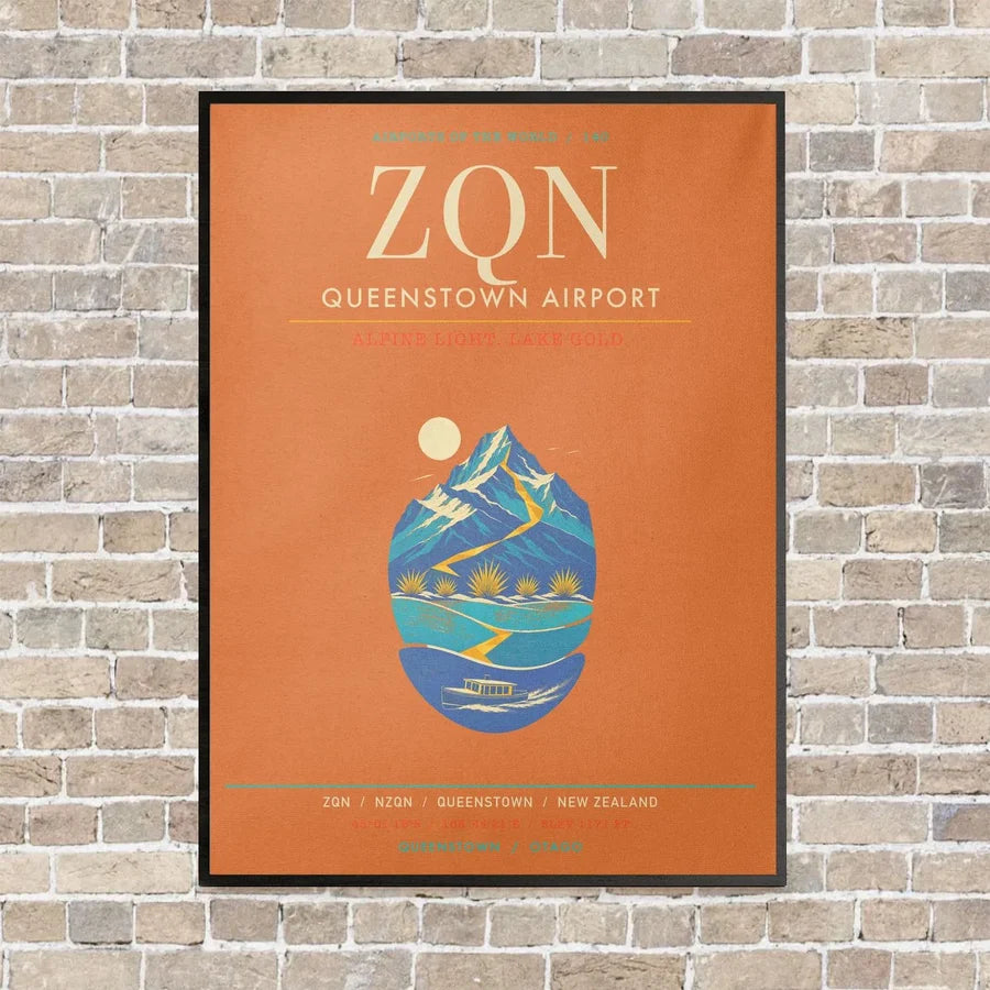 Queenstown Airport ZQN - Canvas Framed - Orange