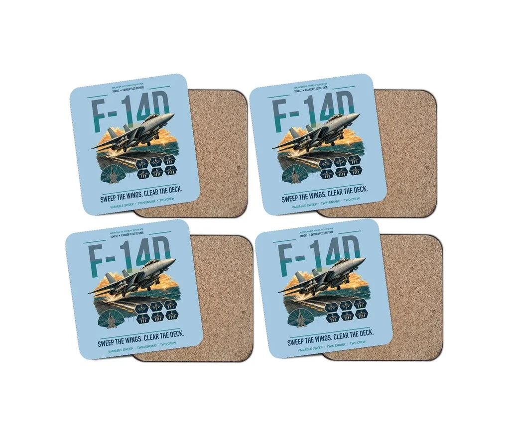 F-14D Tomcat design on light blue 4 pieces set coaster