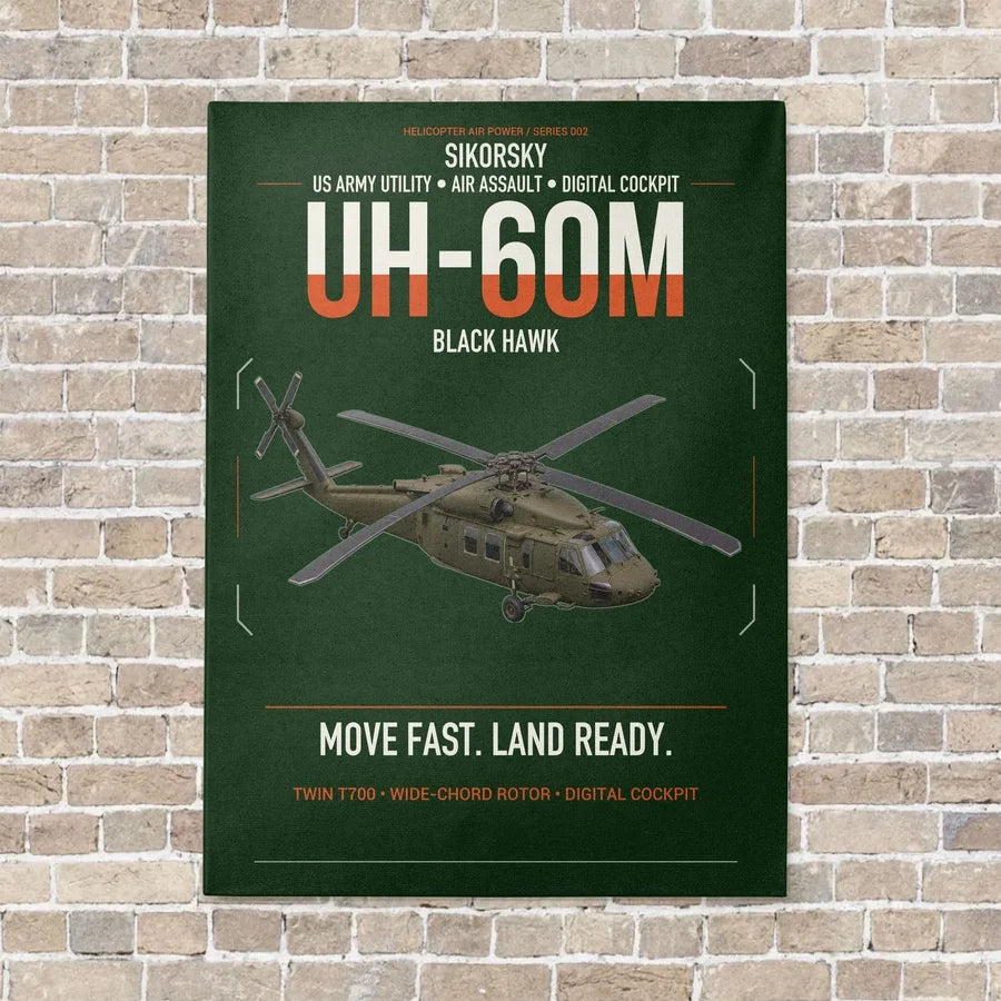 Sikorsky UH-60M Black Hawk vertical canvas print - no frame - dark green background