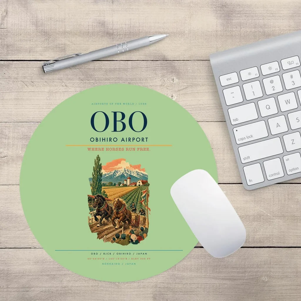 Obihiro Airport (OBO) design on light green round mouse pad