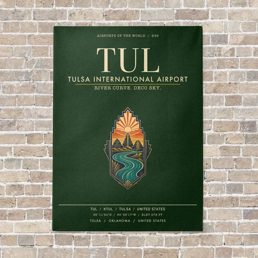 Tulsa International Airport TUL vertical canvas print - no frame - dark green background