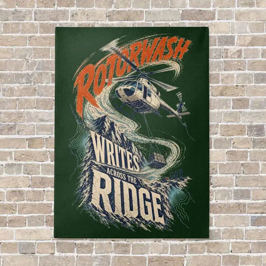 Rotorwash Writes Across The Ridge vertical canvas print - no frame - dark green background