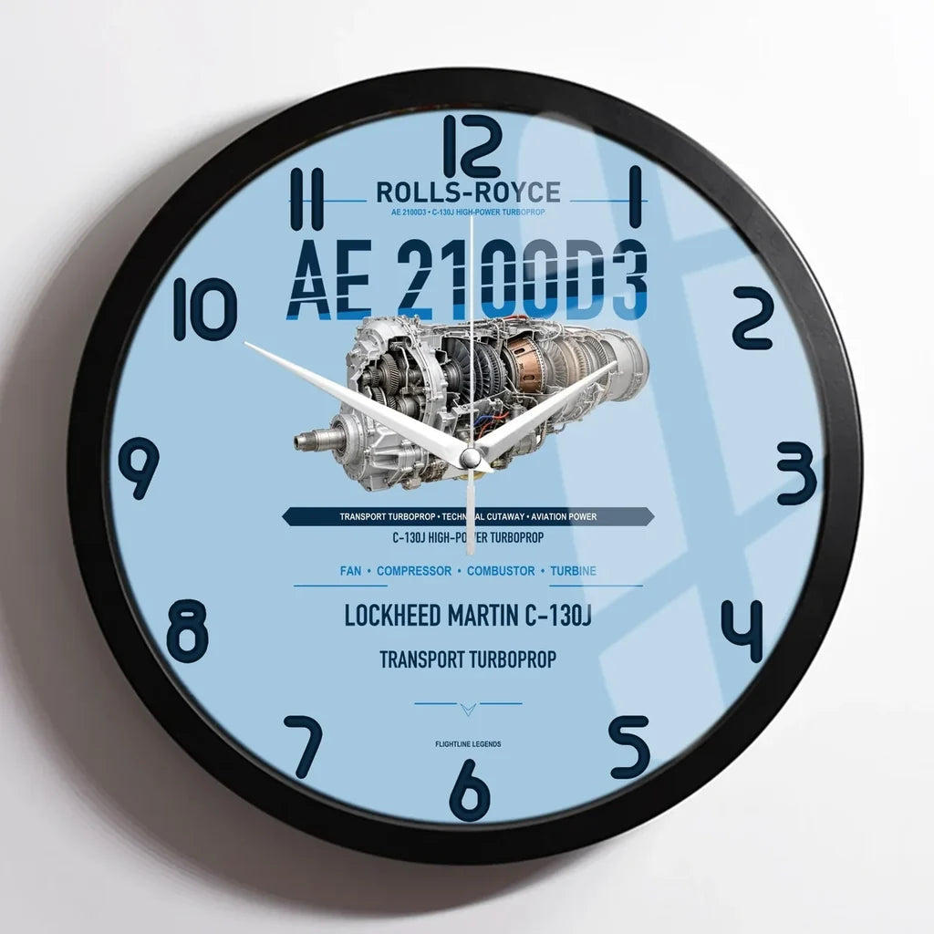 AE 2100D3 design on light blue framed wall clock