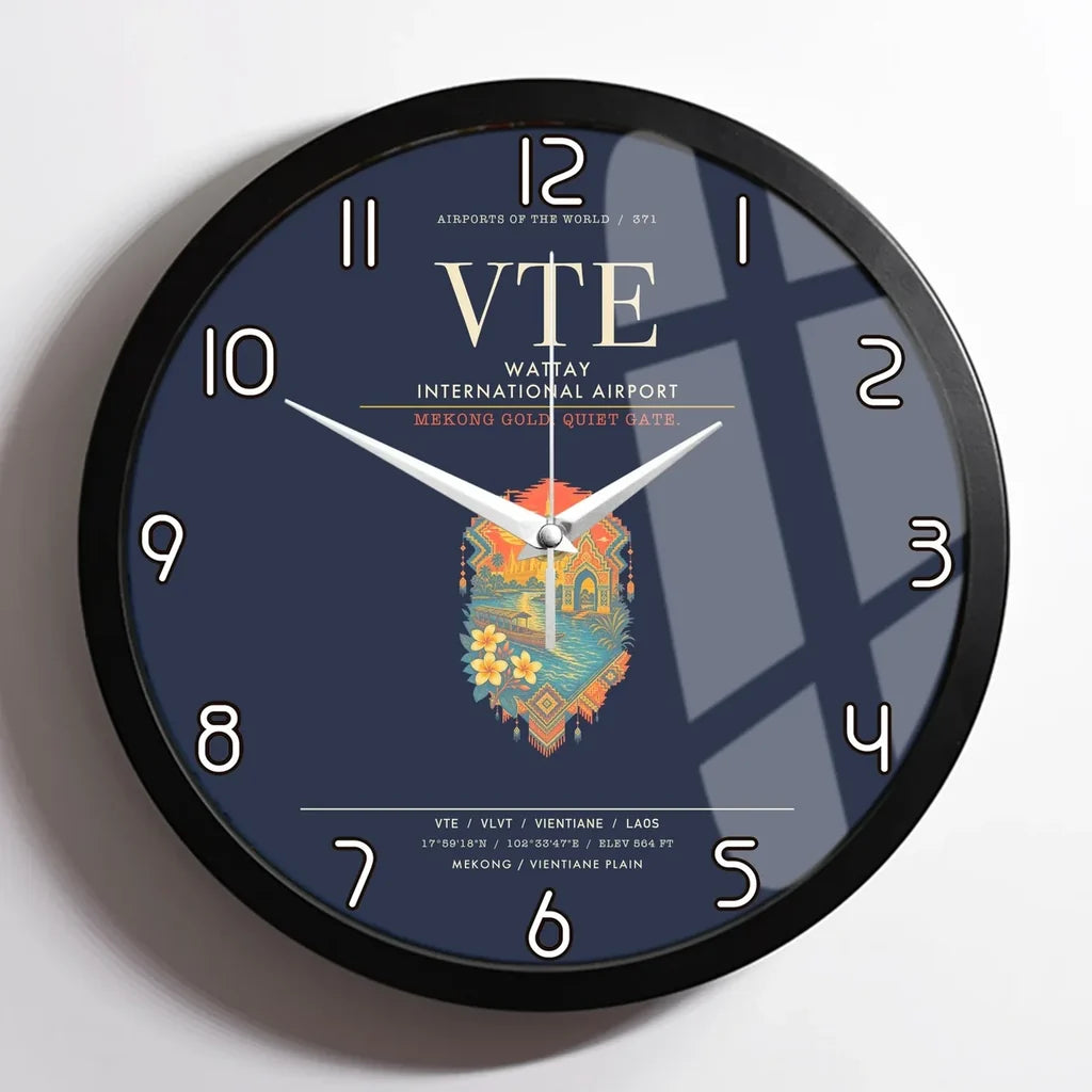 Wattay International Airport Vientiane VTE Wall-Clock Framed - Navy Blue