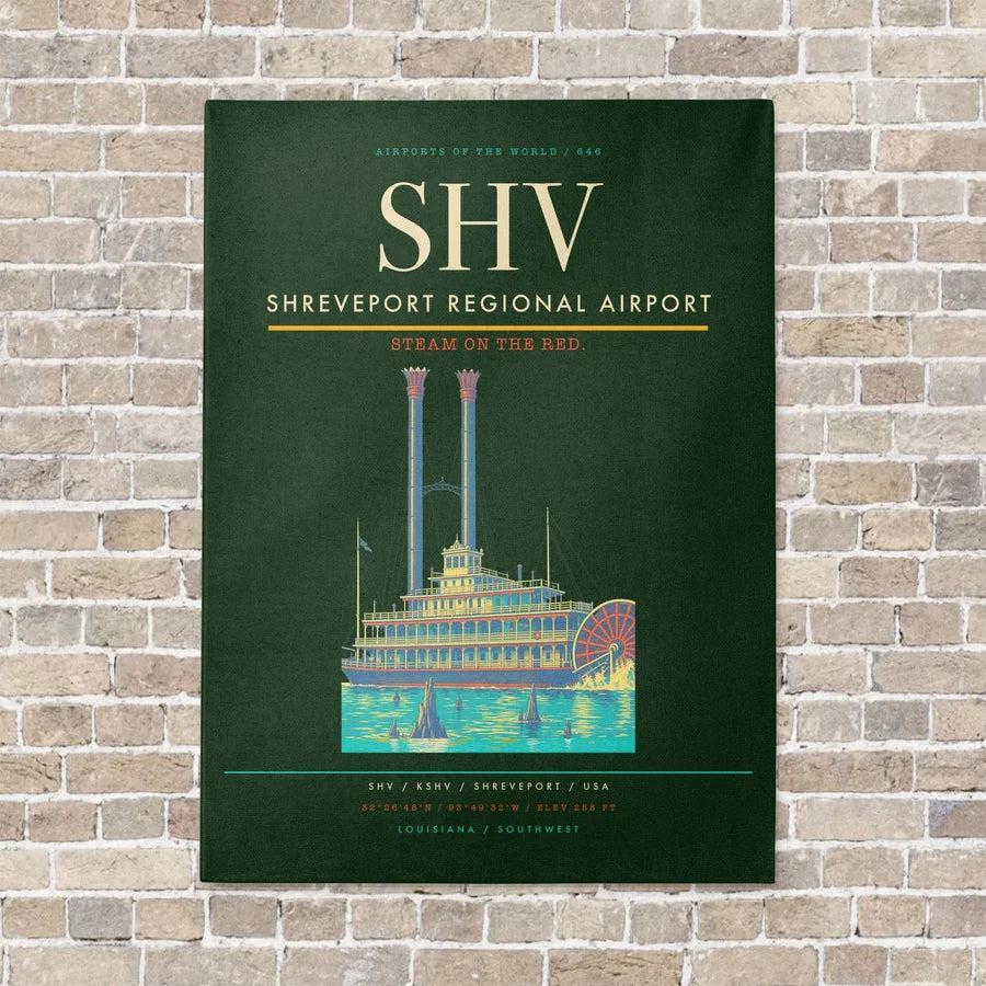 Shreveport Regional Airport SHV vertical canvas print - no frame - dark green background