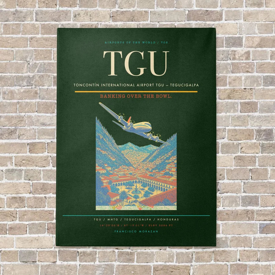 Toncontín International Airport TGU — Tegucigalpa vertical canvas print - no frame - dark green background