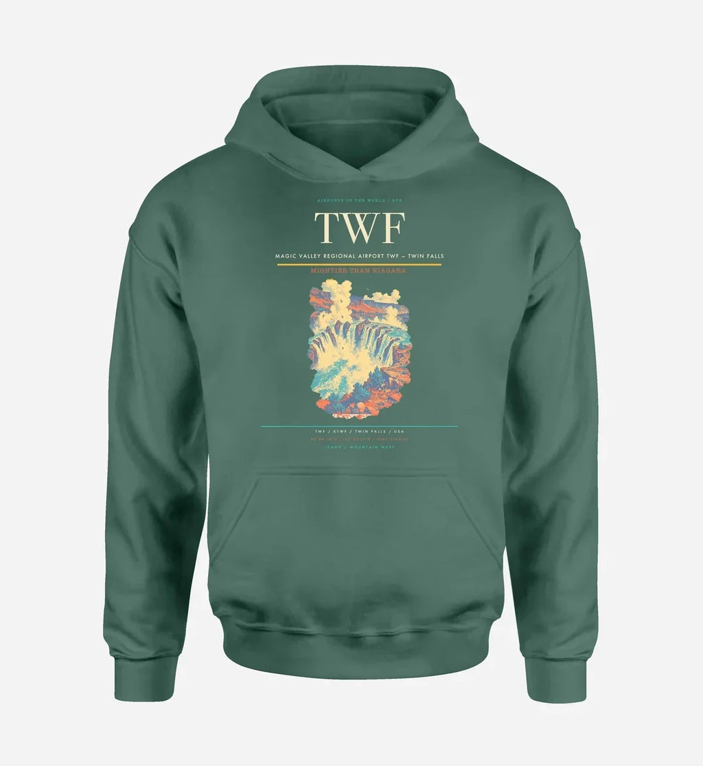 Magic Valley Regional Airport (TWF) design on green hoodie single-side print