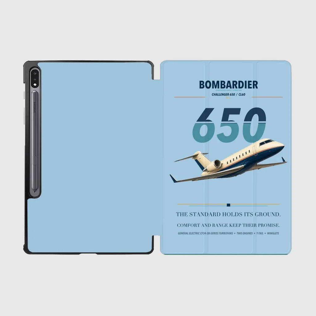 Bombardier Challenger 650 design on light blue samsung tablet tablet case