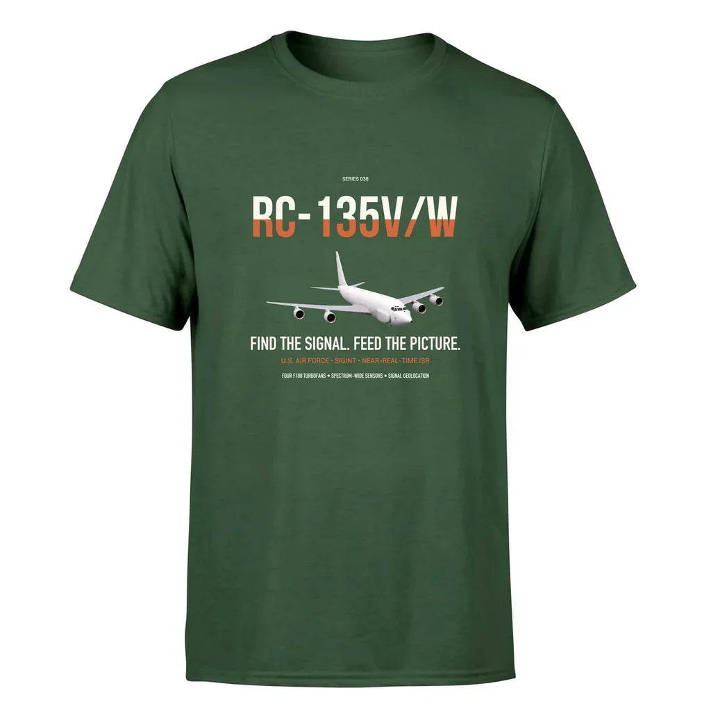 RC-135V W Rivet Joint design on dark green double-side t-shirt, single-side print