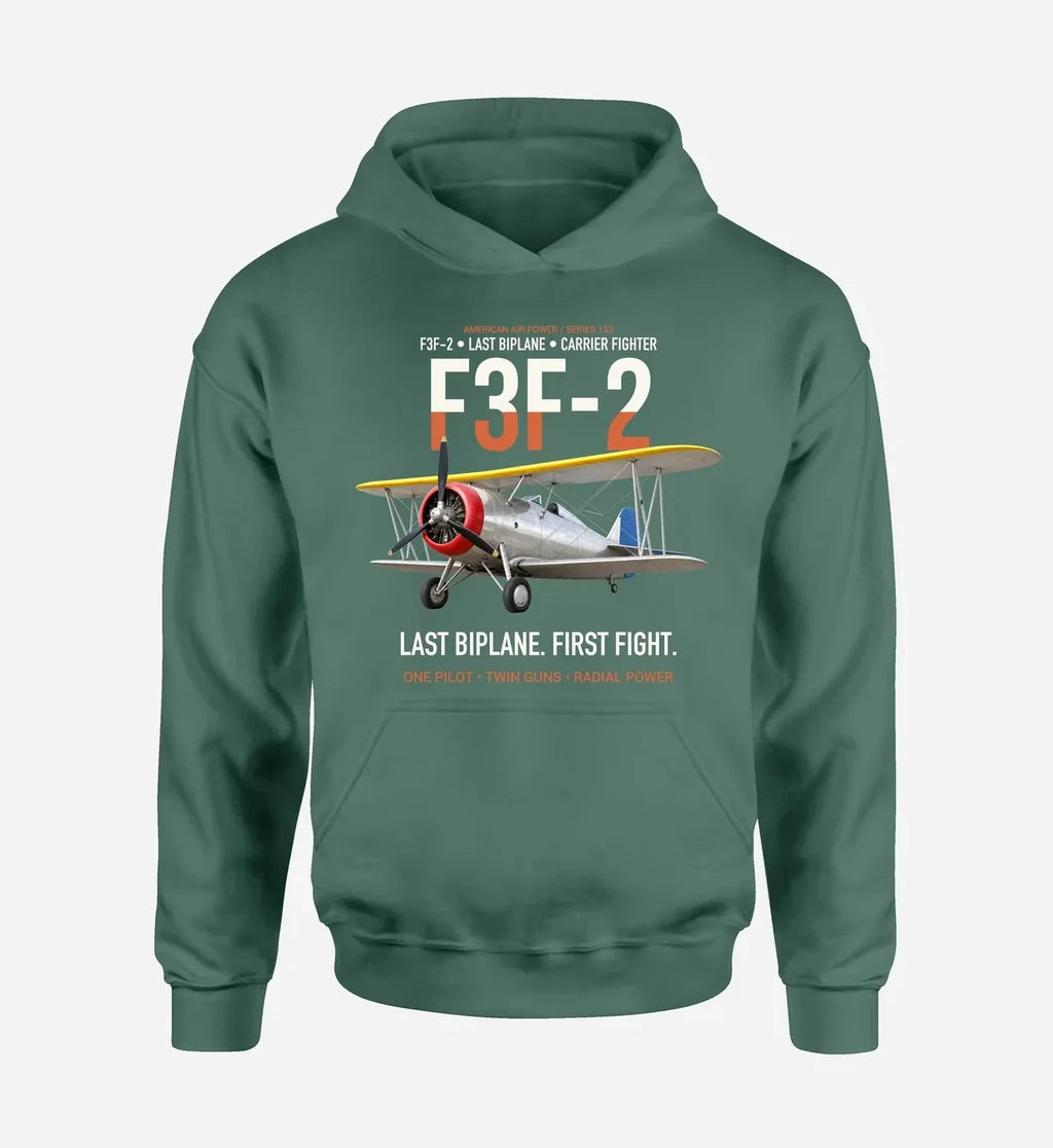 F3F-2 LAST BIPLANE design on green hoodie single side