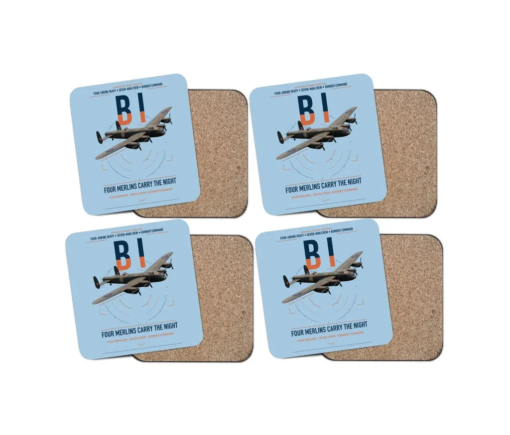 Avro Lancaster B I design on light blue 4 pieces set coaster