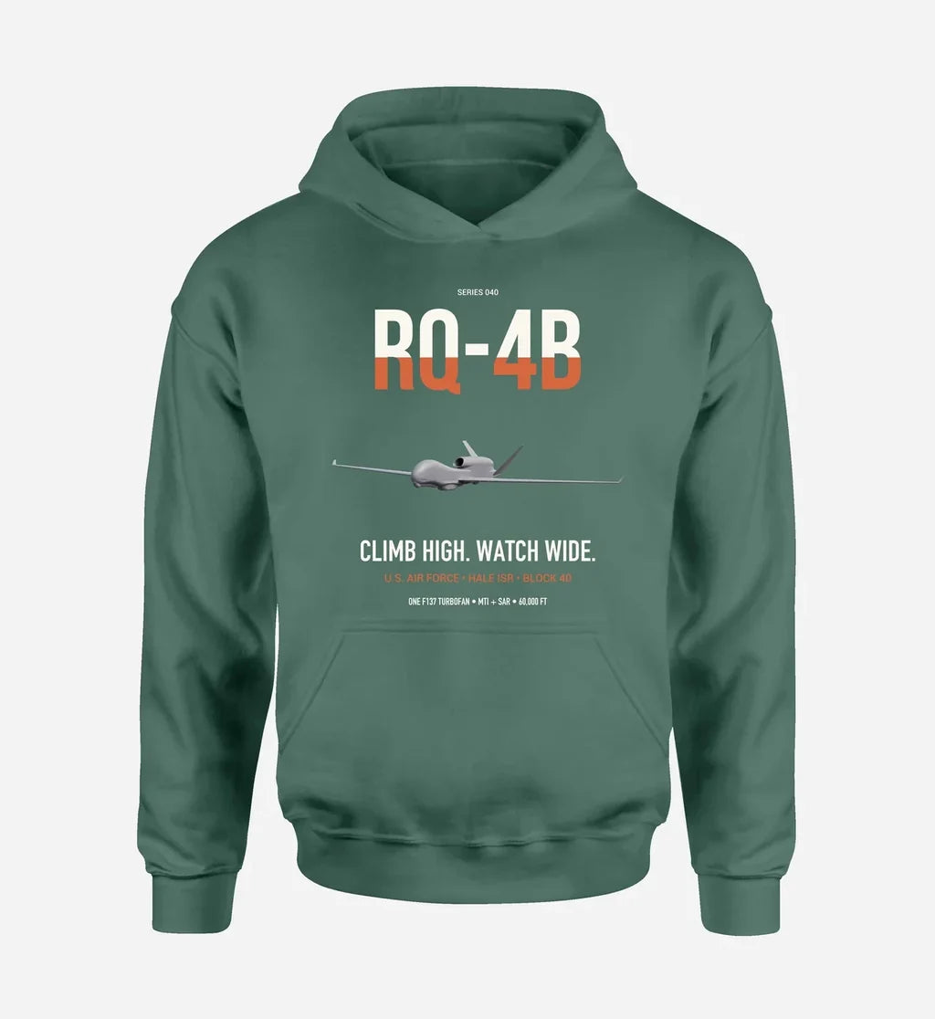 RQ-4B Global Hawk design on green double-side hoodie, single-side print