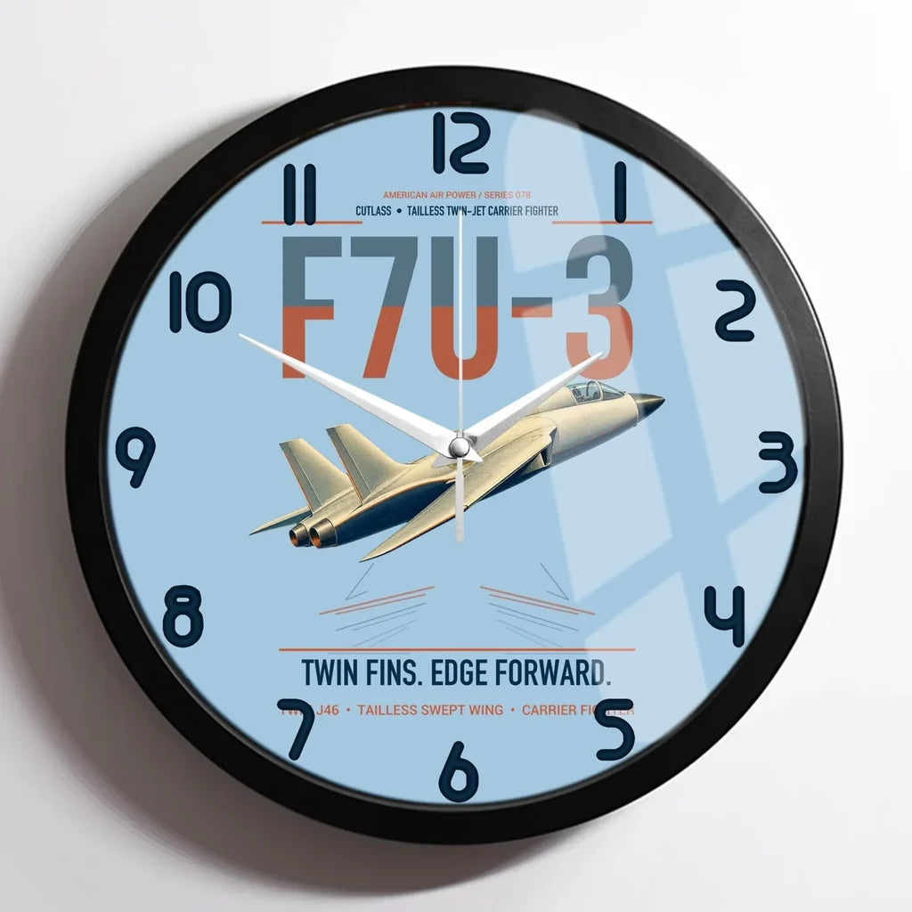 F7U-3 Cutlass design on light blue framed wall clock