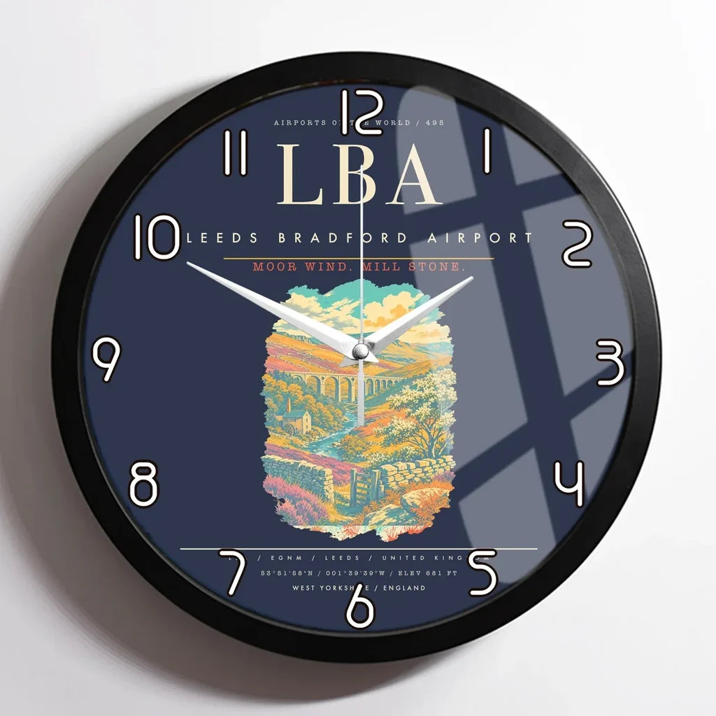 Leeds Bradford Airport LBA Wall-Clock Framed - Navy Blue