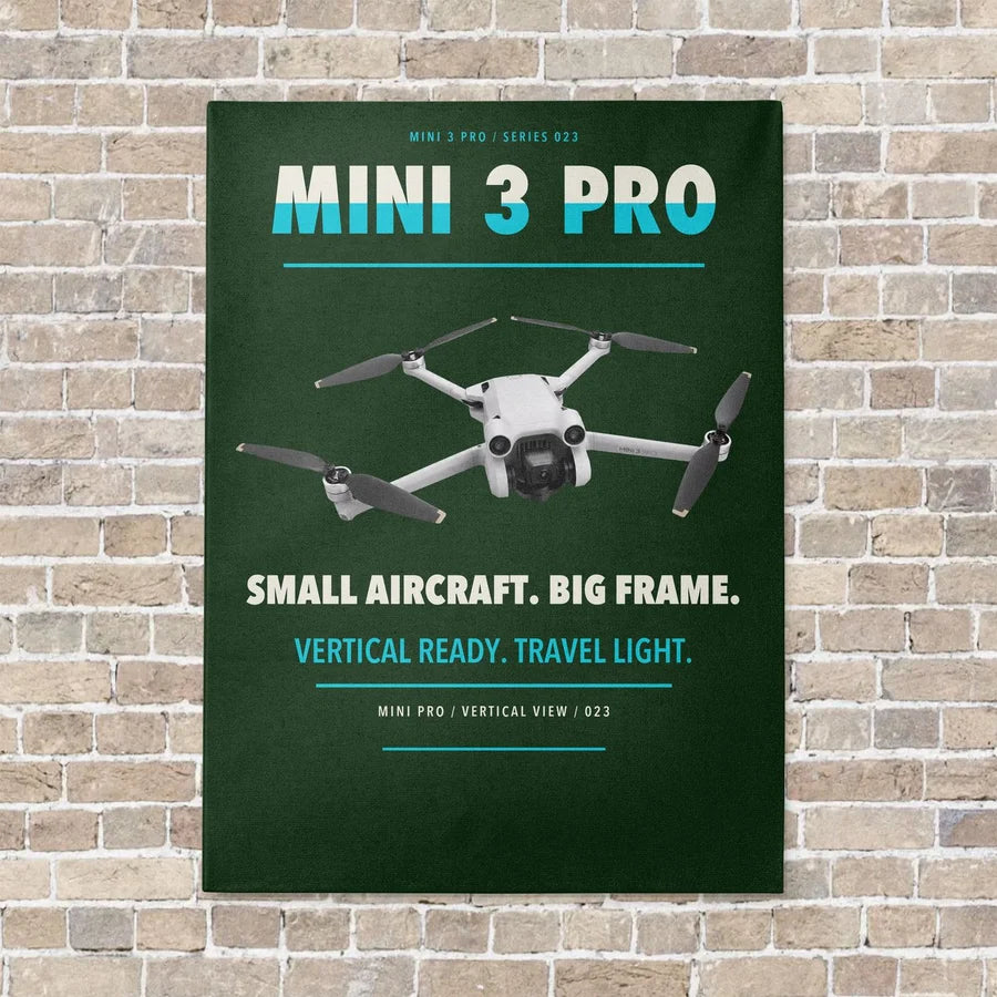 DJI Mini 3 Pro vertical canvas print - no frame - dark green background