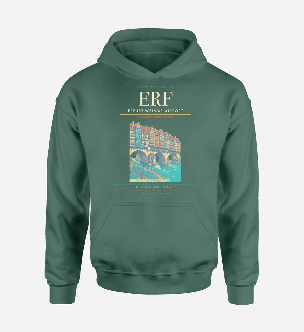 Erfurt-Weimar Airport (ERF) design on green hoodie single-side print