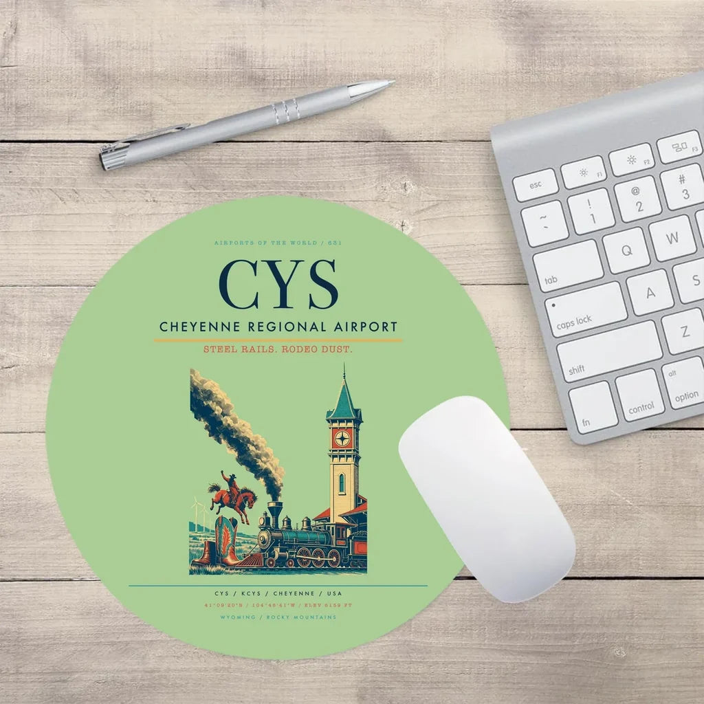 Cheyenne Regional Airport (CYS) design on light green round mouse pad