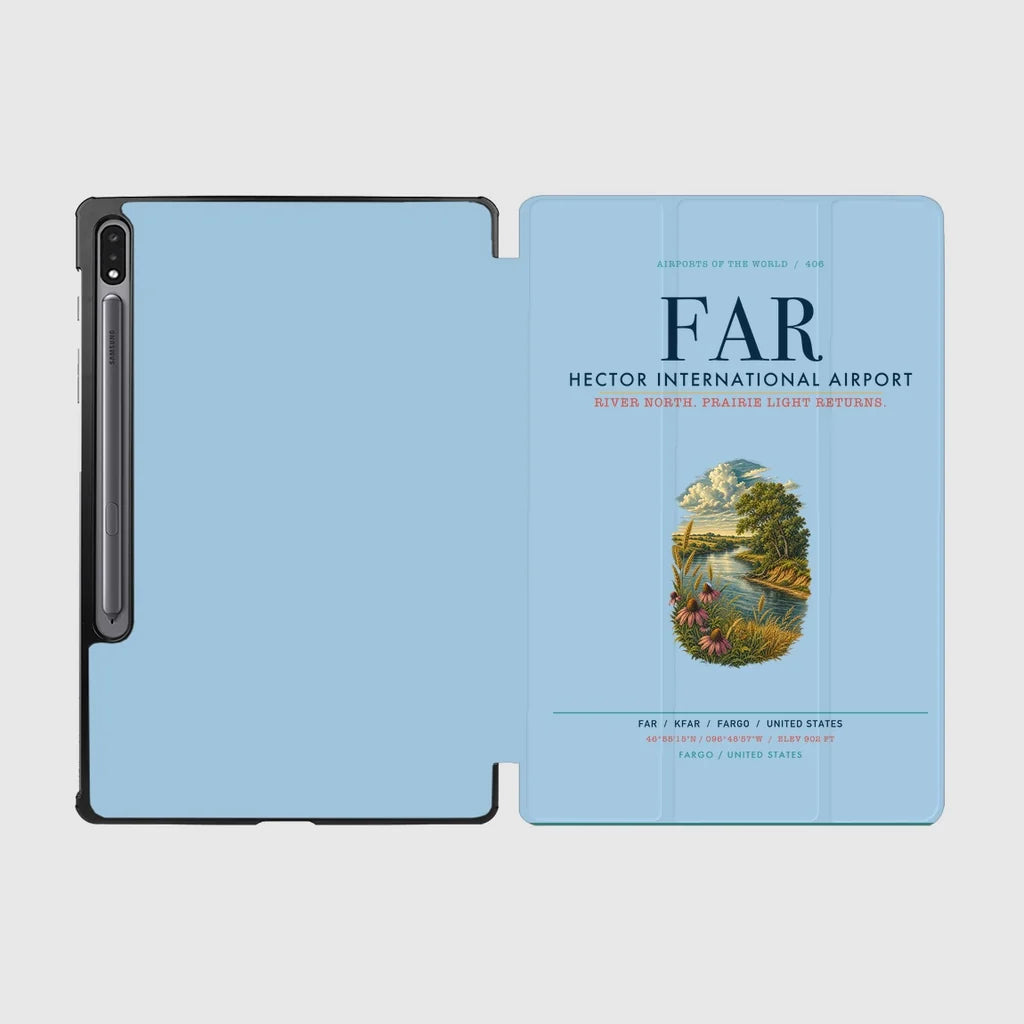 Hector International Airport (FAR) design on light blue samsung tablet tablet case