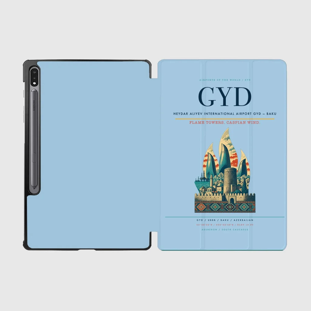 Heydar Aliyev International Airport (GYD) design on light blue samsung tablet tablet case