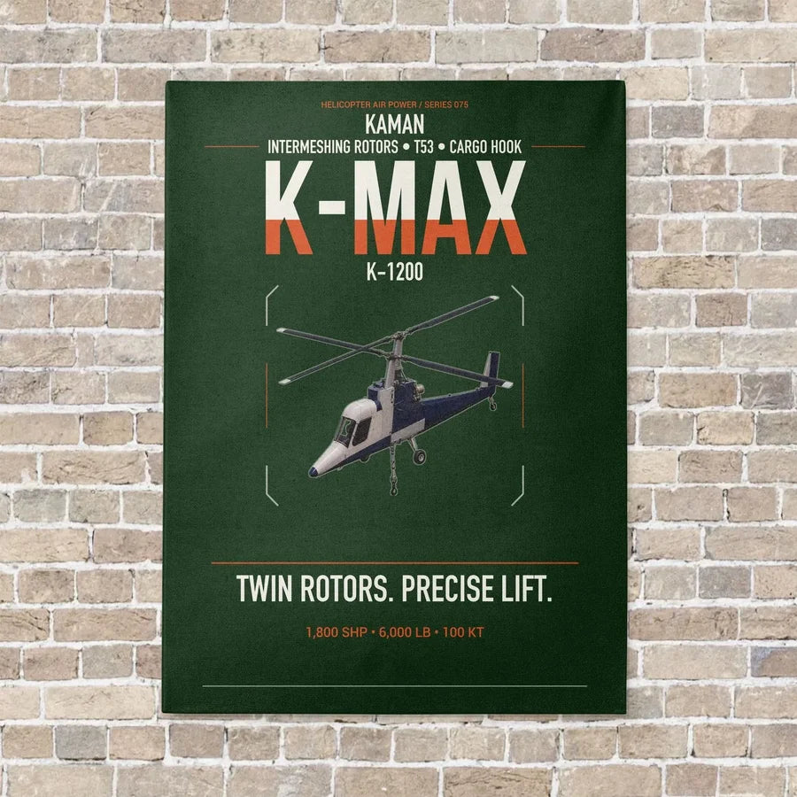 Kaman K-1200 K-MAX vertical canvas print - no frame - dark green background