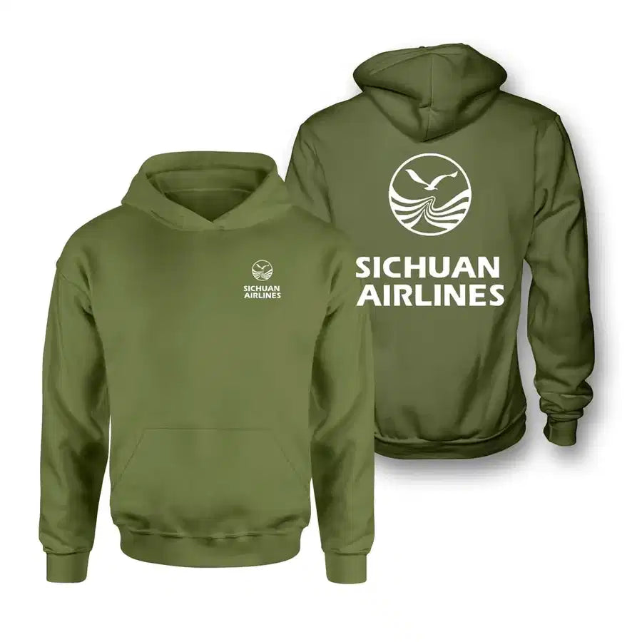 Sichuan Airlines logo on green army double side hoodie