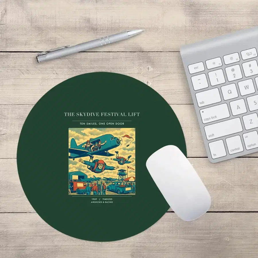 VINTAGE G4471 - The Skydive Festival Lift - Designed Mouse Pads design on darkgreen round