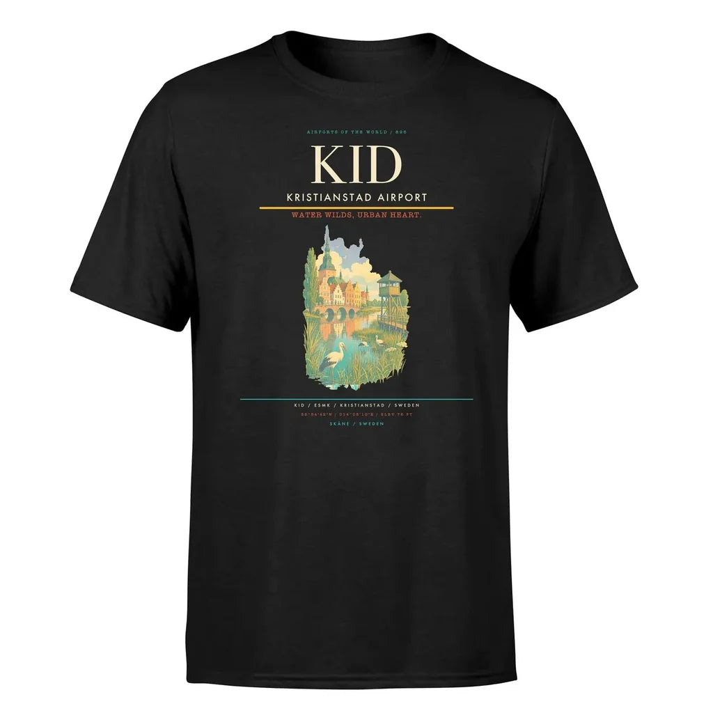 Kristianstad Airport (KID) T-Shirt single-side front print in Black | kristianstad-airport-kid-double-side-t-shirt