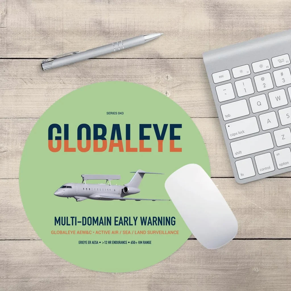 Saab GlobalEye design on light green round mouse pad