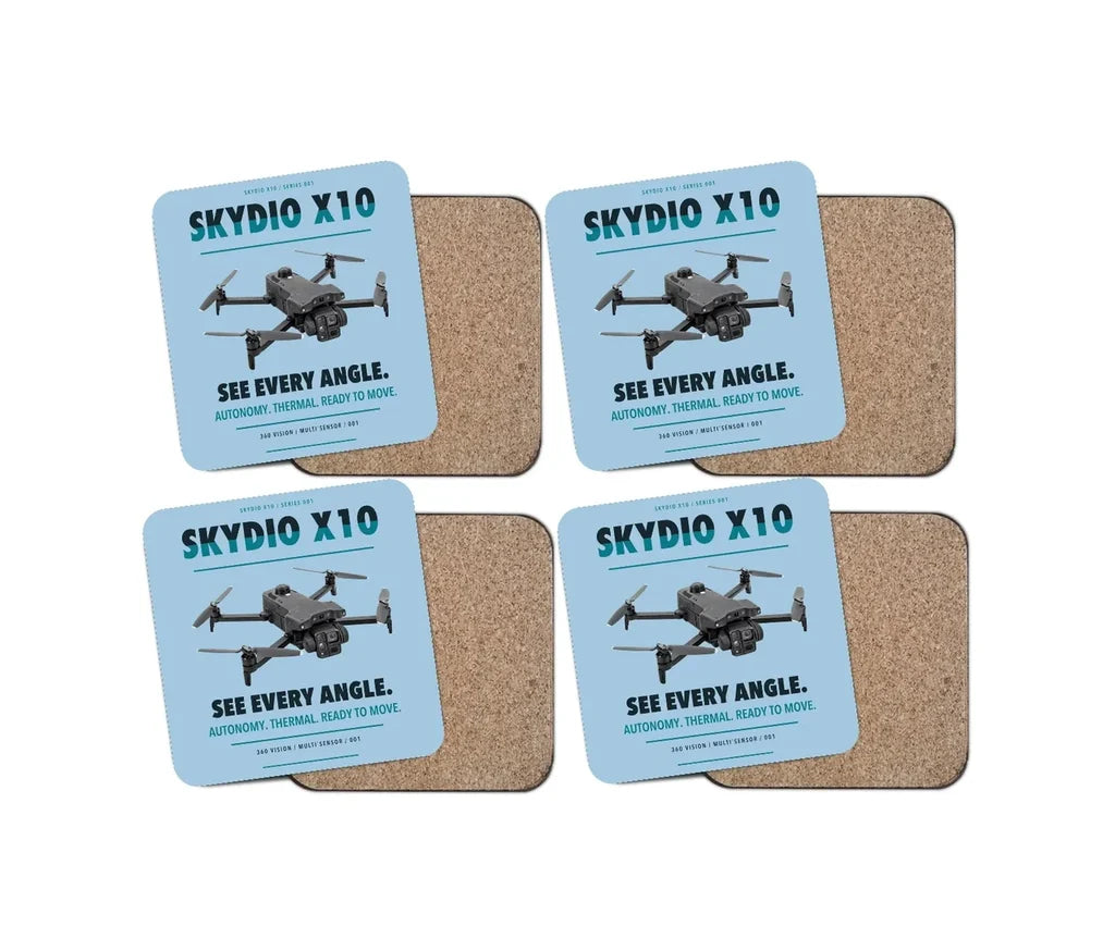 Skydio X10 design on light blue 4 pieces set coaster