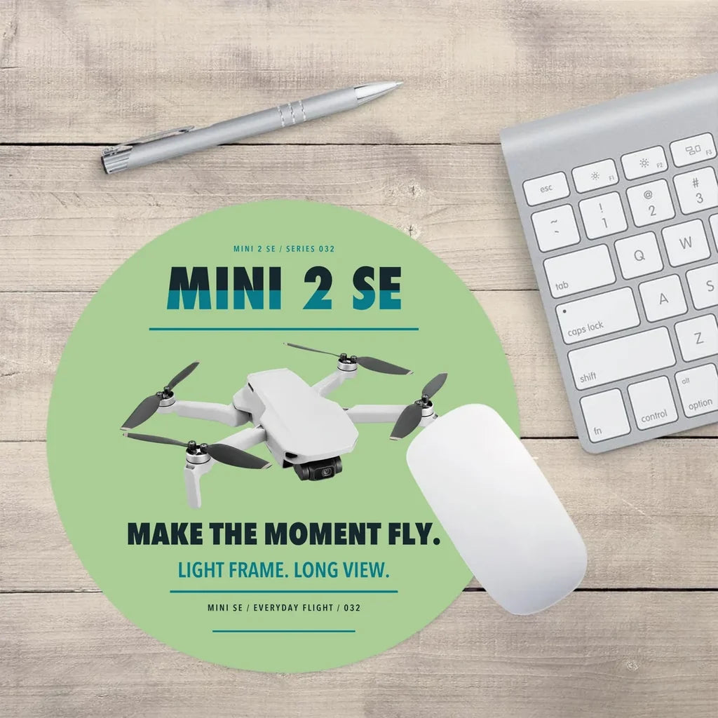 DJI Mini 2 SE design on light green round mouse pad