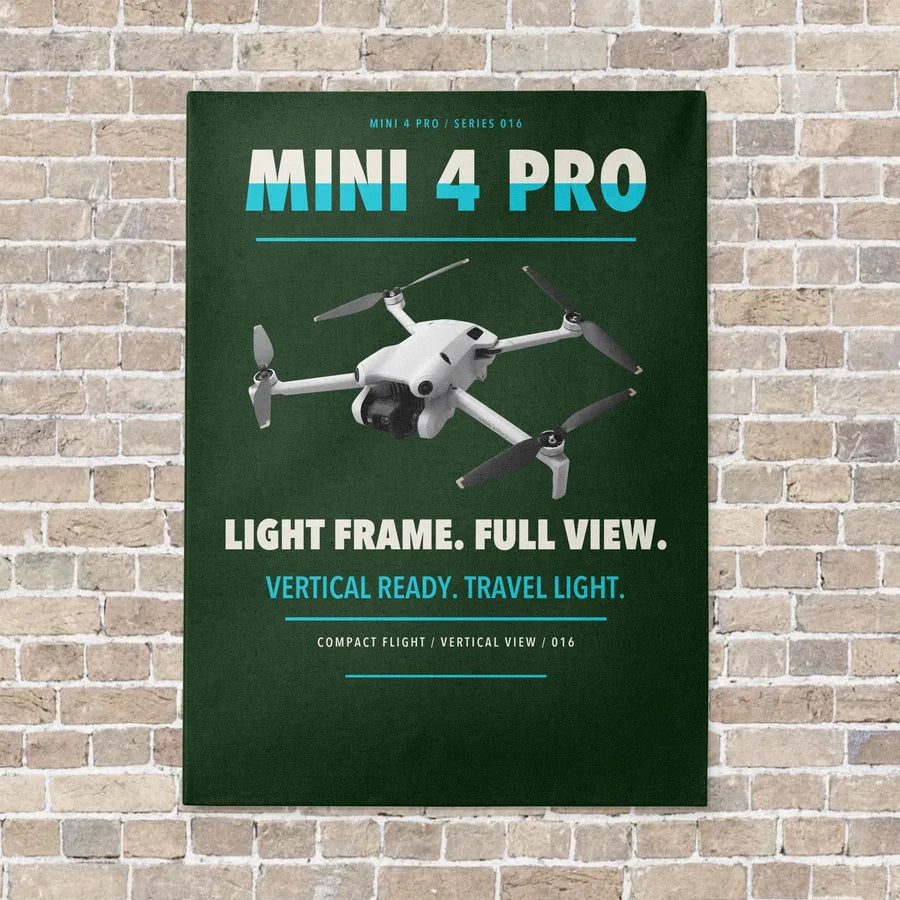 DJI Mini 4 Pro vertical canvas print - no frame - dark green background