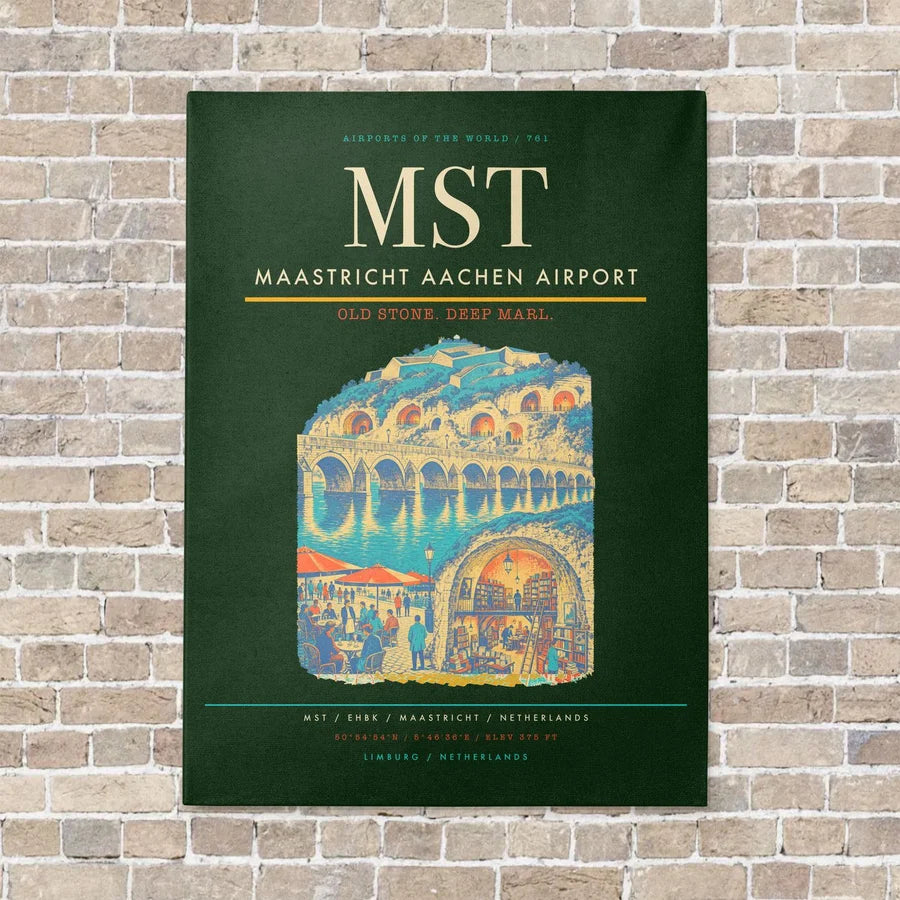 Maastricht Aachen Airport MST vertical canvas print - no frame - dark green background
