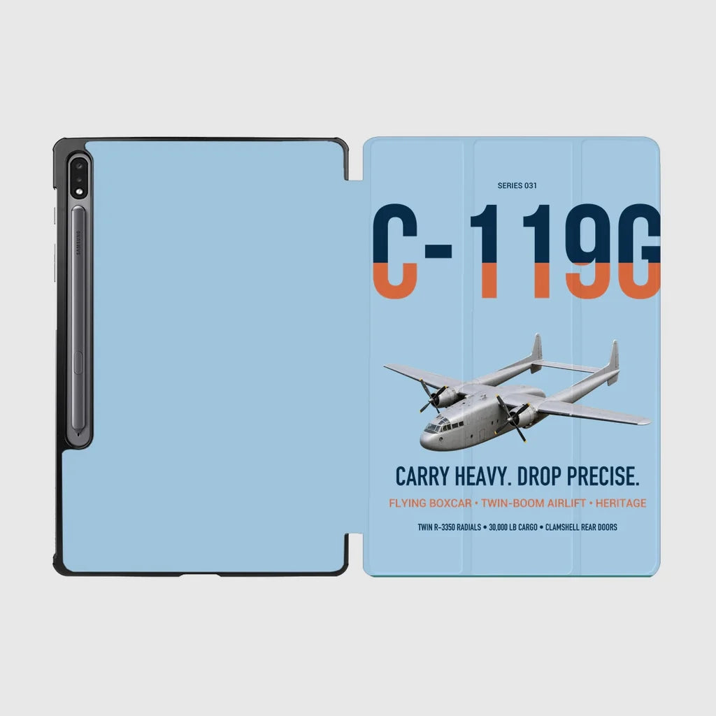 C-119G Flying Boxcar design on light blue samsung tablet tablet case