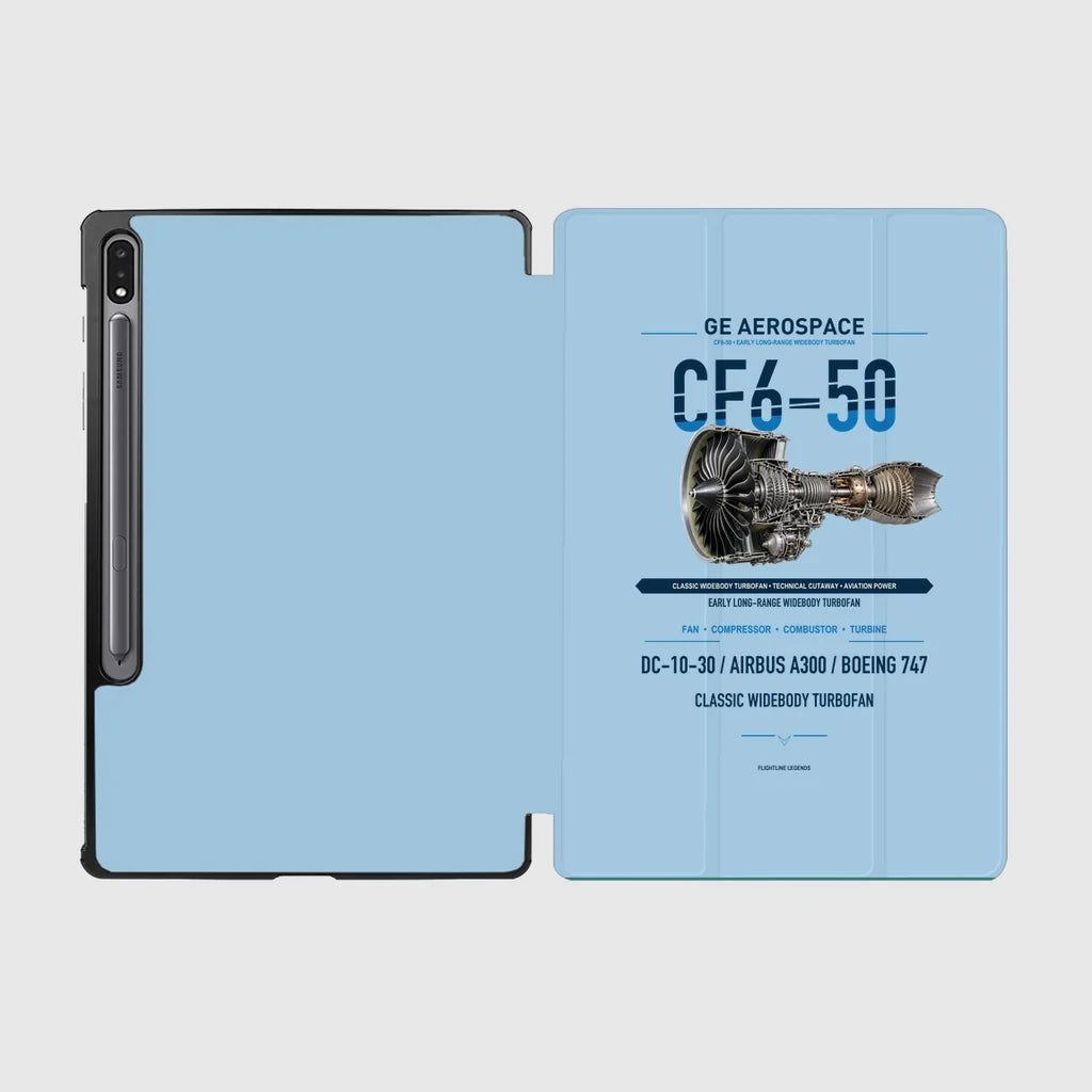 CF6-50 design on light blue samsung tablet tablet case