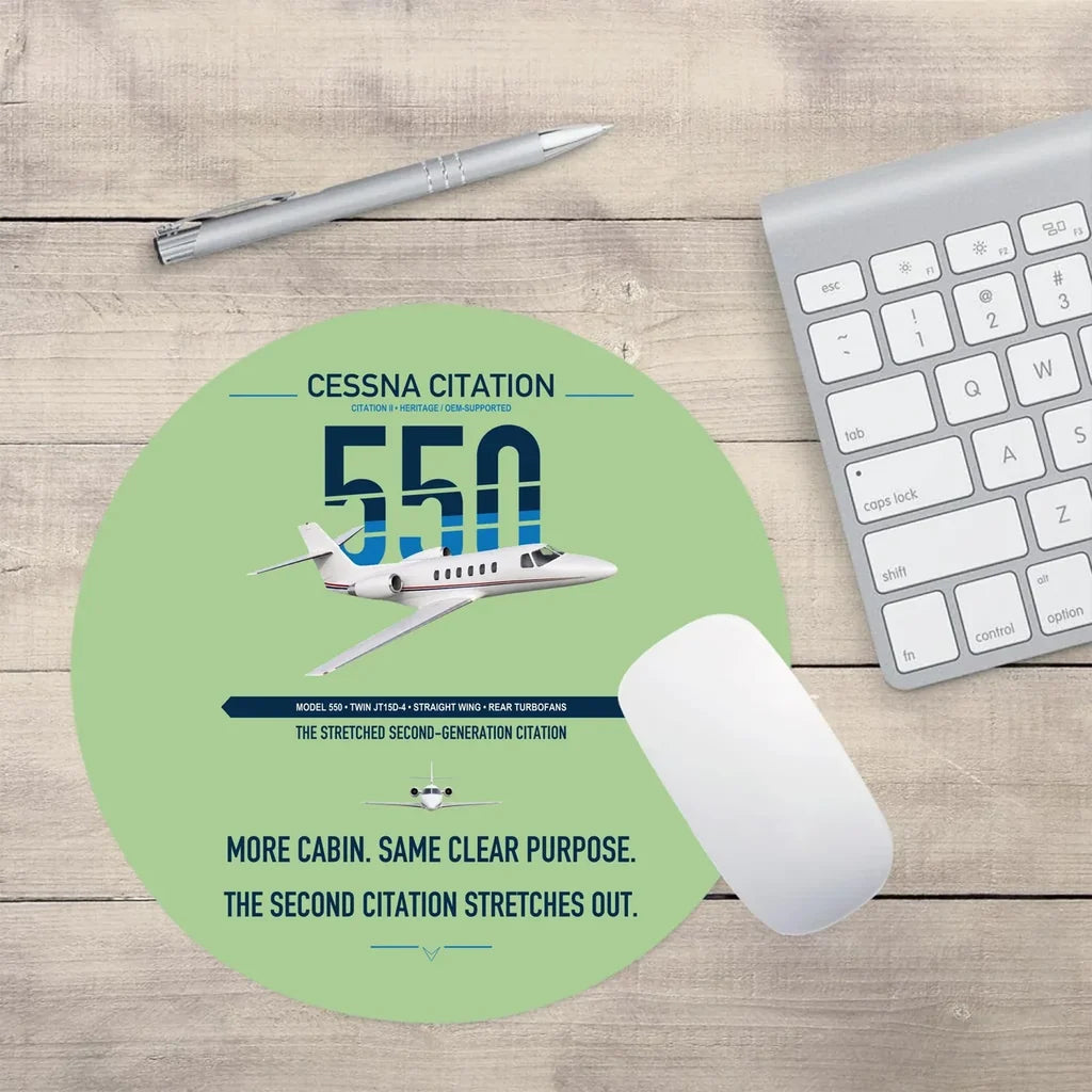Cessna Citation 550 - Citation II design on light green round mouse pad