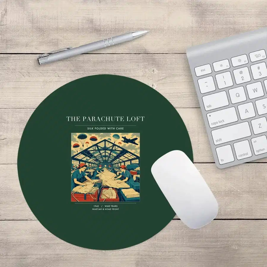 VINTAGE G4508 - The Parachute Loft - Designed Mouse Pads design on darkgreen round